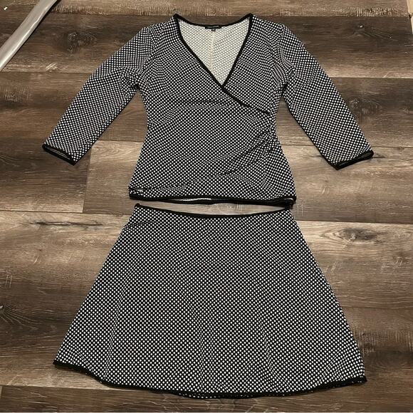 Max Edition, Black White Polka Dot Wrap Dress Knee-Length 2 Piece, Size X-Large - Picture 4 of 7